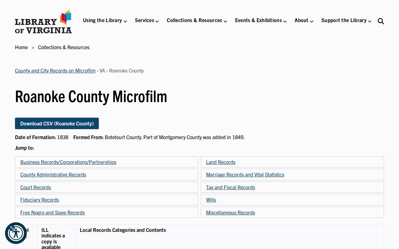 Salem previous residents Roanoke County deed index at the Library of Virginia