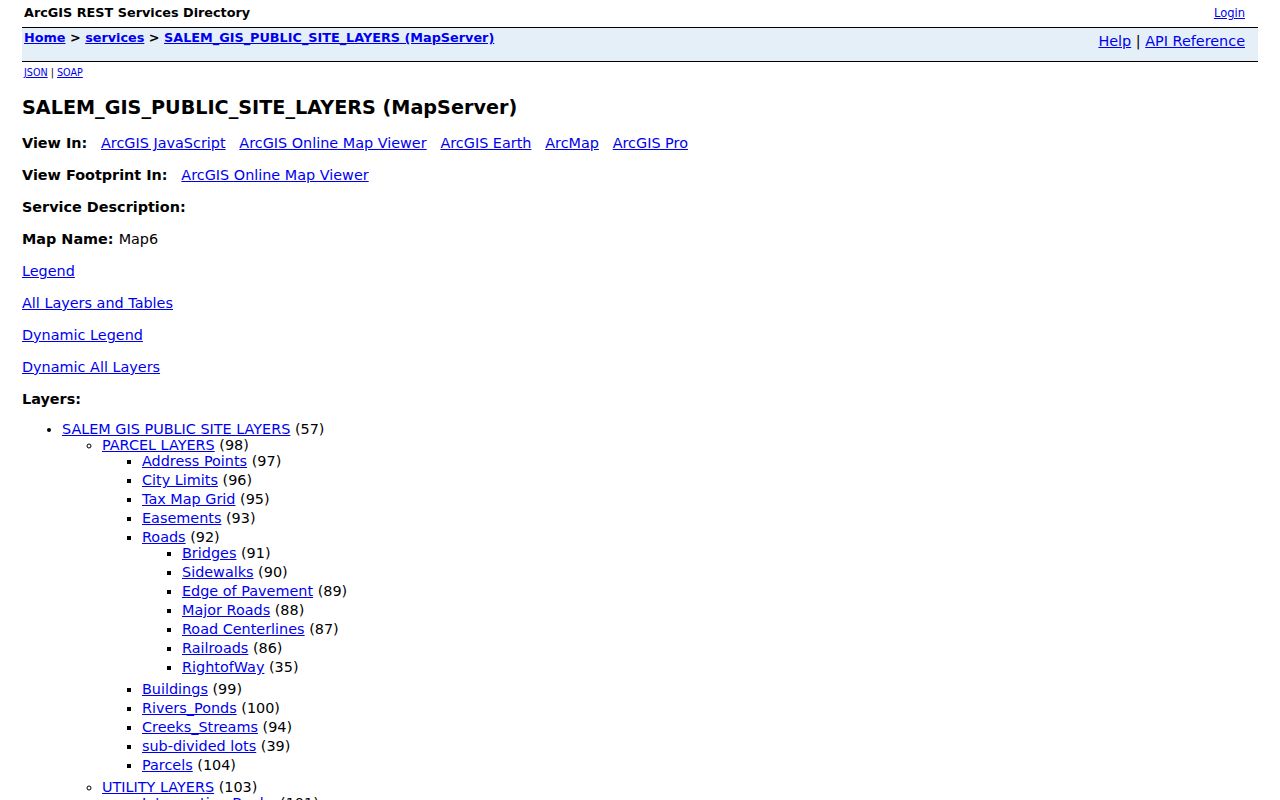 Salem street directory GIS REST layers source