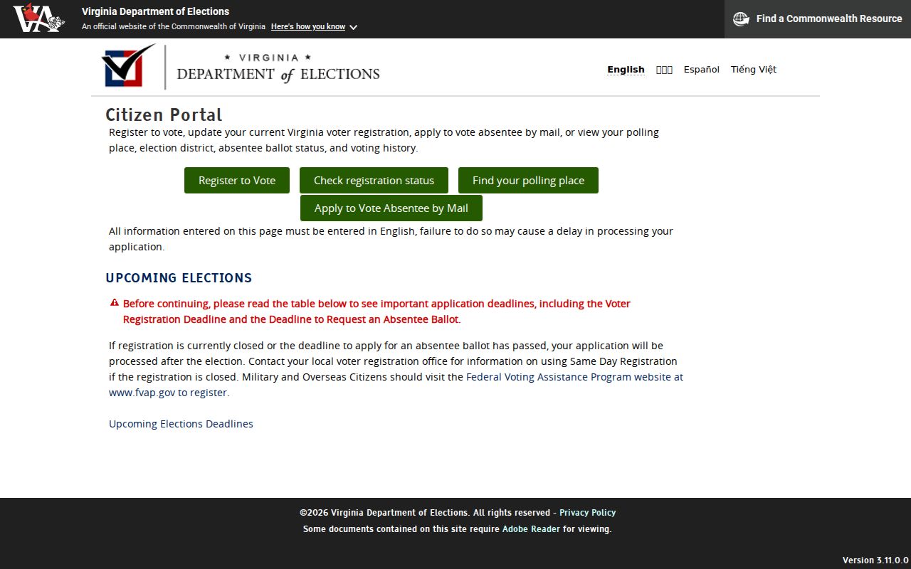 Salem residents directory Virginia voter status form